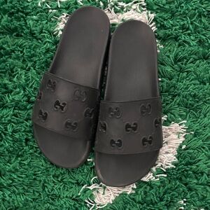 Gucci Embossed Black Slides